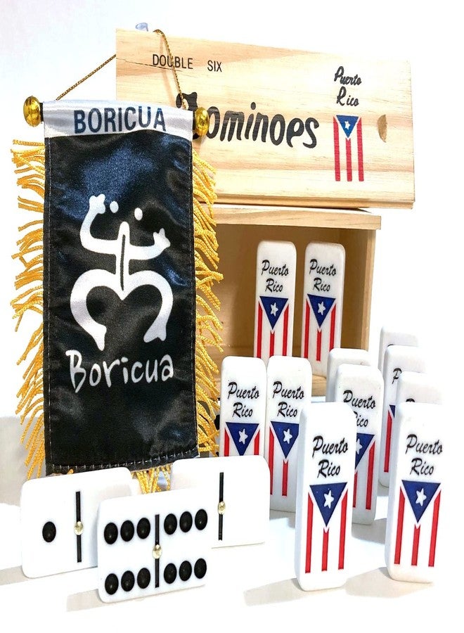 PRK 14 Puerto Rico Dominoes Double six Boricua Classic 2pc Dominoes and Puerto Rico Mini Flag - Image 2
